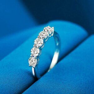 Delane Five Stone 925 Sterling Silver CZ Anniversary Band Ring Size 7 Gift Boxed